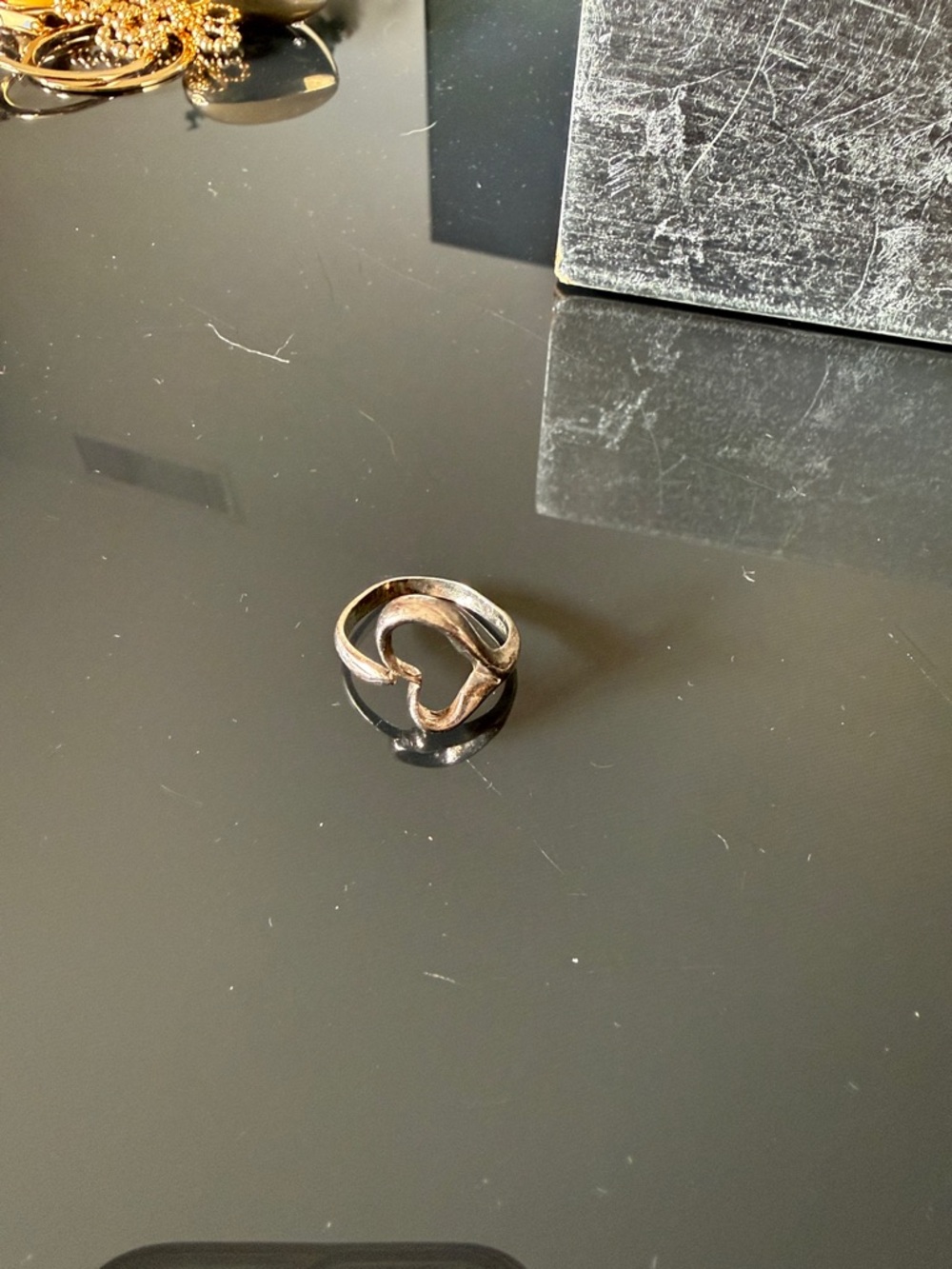 Open-Heart Silver Tone Ring - Modern Twist Design